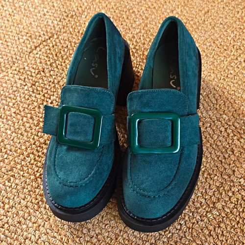 Green faux suede - green, heel