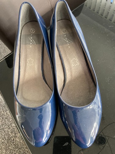Ladies new navy patent court - navy,