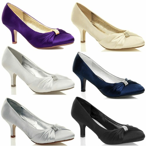 Ladies satin low mid heels - ladies,