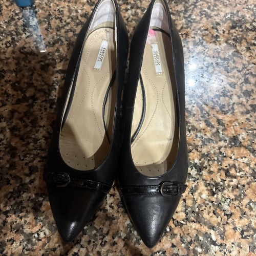 Geox heels black leather shoes - heels,