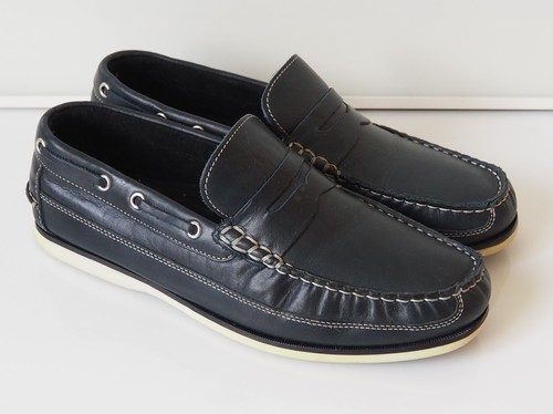 Blue leather slip on - m&s,