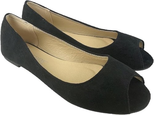 Ladies open toe suede - suede, flat
