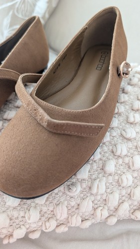 Tan faux suede mary - faux, flat